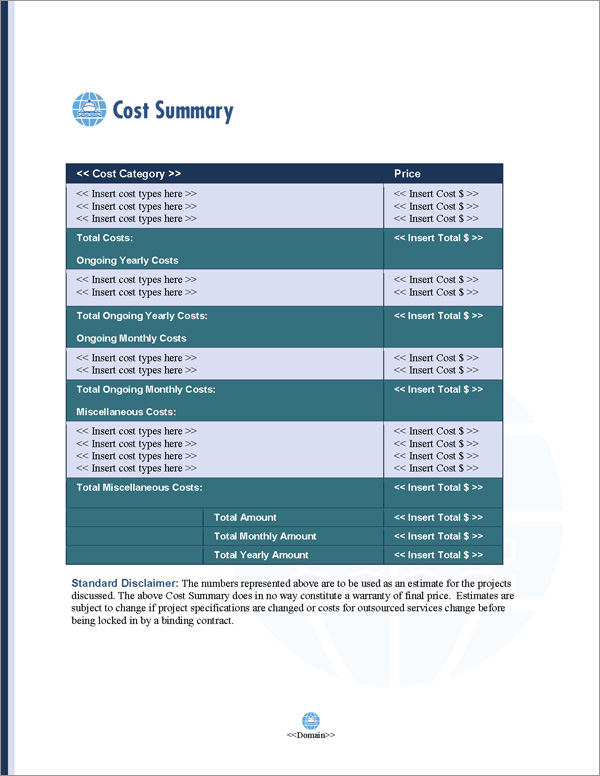 Proposal Pack Transportation #7 Cost Summary Page