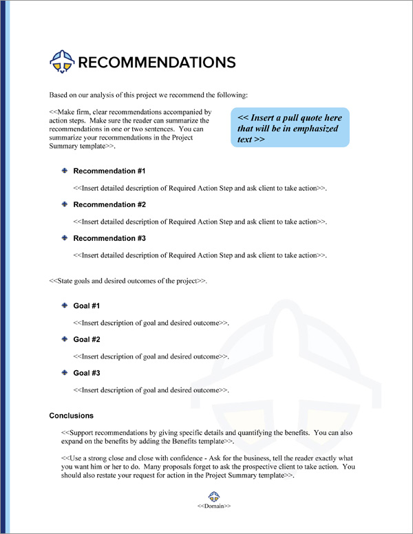 Proposal Pack Aerospace #3 Recommendations Page