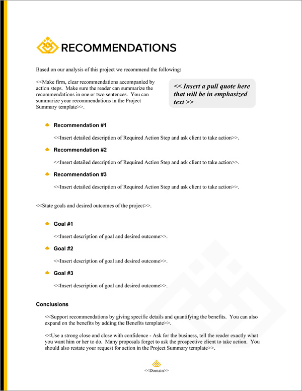 Proposal Pack Business #20 Recommendations Page