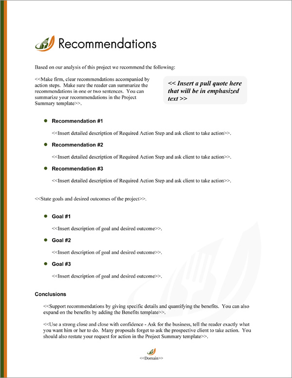 Proposal Pack Catering #2 Recommendations Page