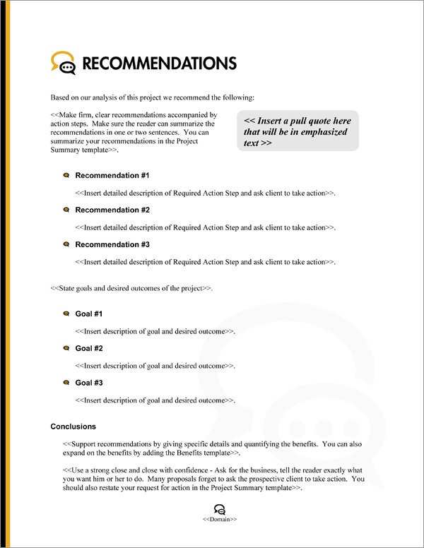 Proposal Pack Communication #3 Recommendations Page