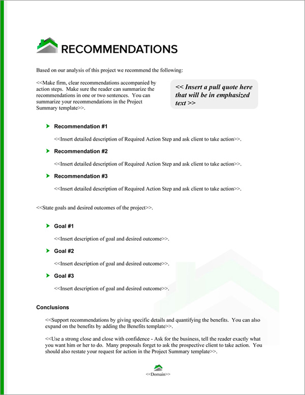Proposal Pack Real Estate #6 Recommendations Page