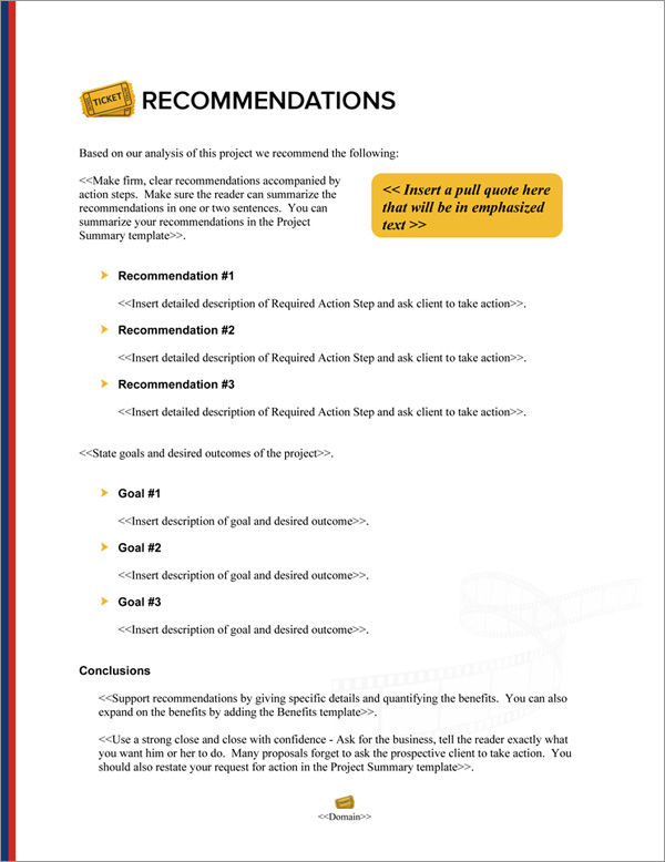 Proposal Pack Entertainment #8 Recommendations Page