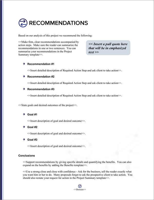 Proposal Pack Communication #4 Recommendations Page