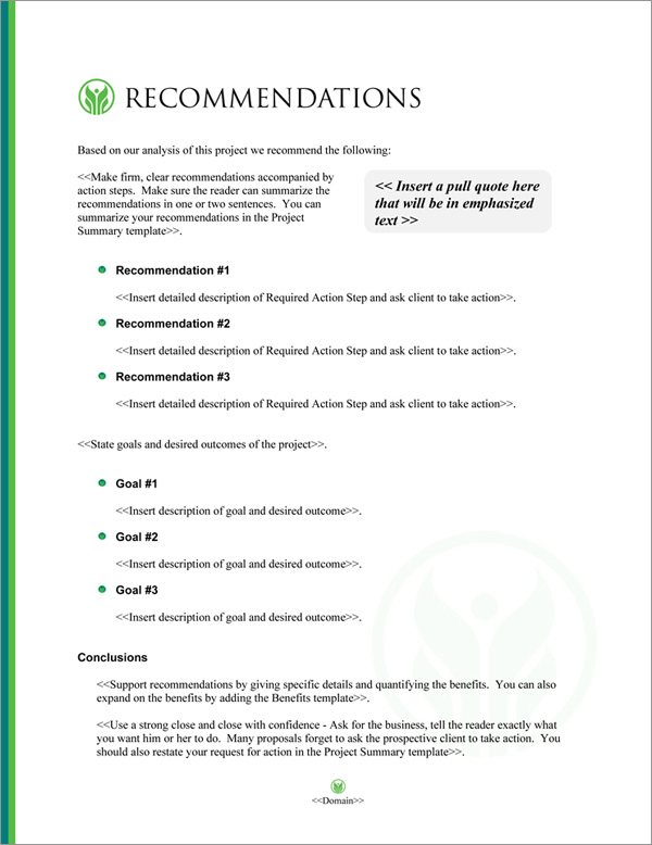 Proposal Pack Healthcare #7 Recommendations Page