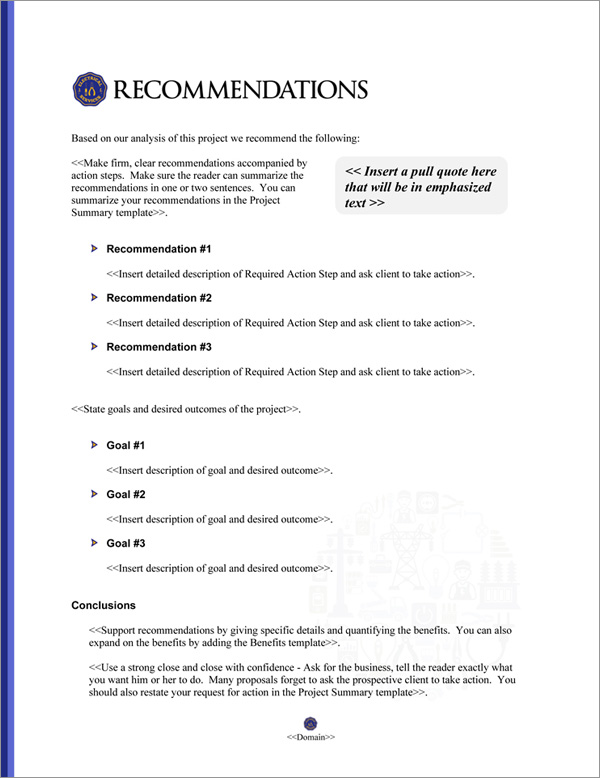 Proposal Pack Electrical #5 Recommendations Page