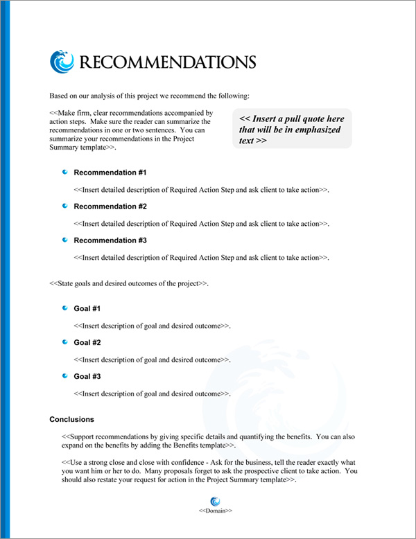 Proposal Pack Aqua #8 Recommendations Page
