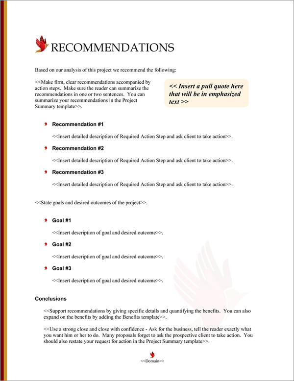 Proposal Pack Spiritual #4 Recommendations Page