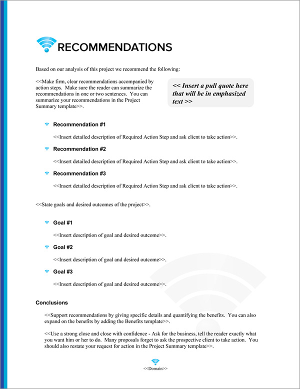 Proposal Pack Wireless #4 Recommendations Page