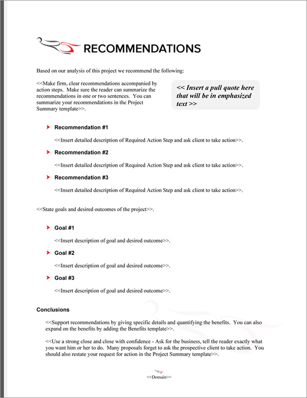 Proposal Pack Aerospace #5 Recommendations Page