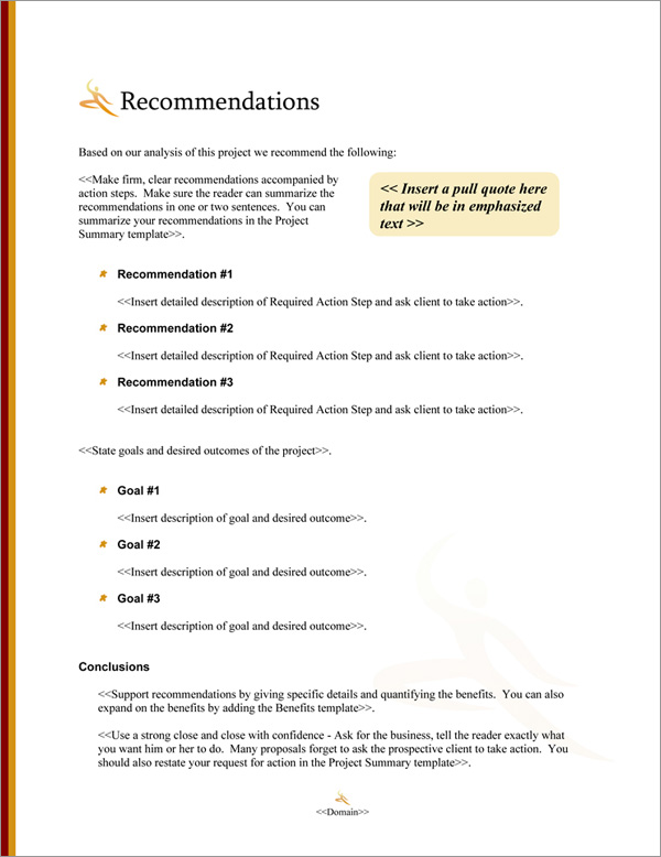 Proposal Pack Entertainment #9 Recommendations Page