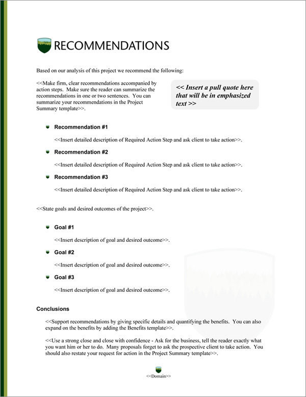 Proposal Pack Nature #9 Recommendations Page