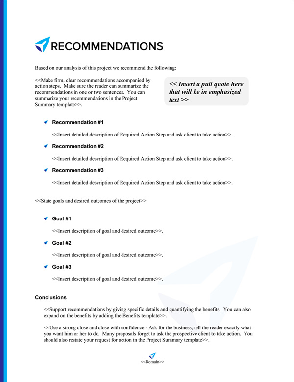 Proposal Pack Travel #5 Recommendations Page