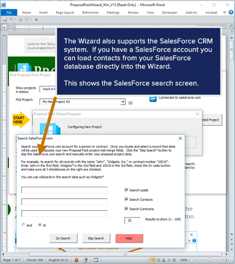Proposal Pack Wizard - SalesForce.com Record Search Screen