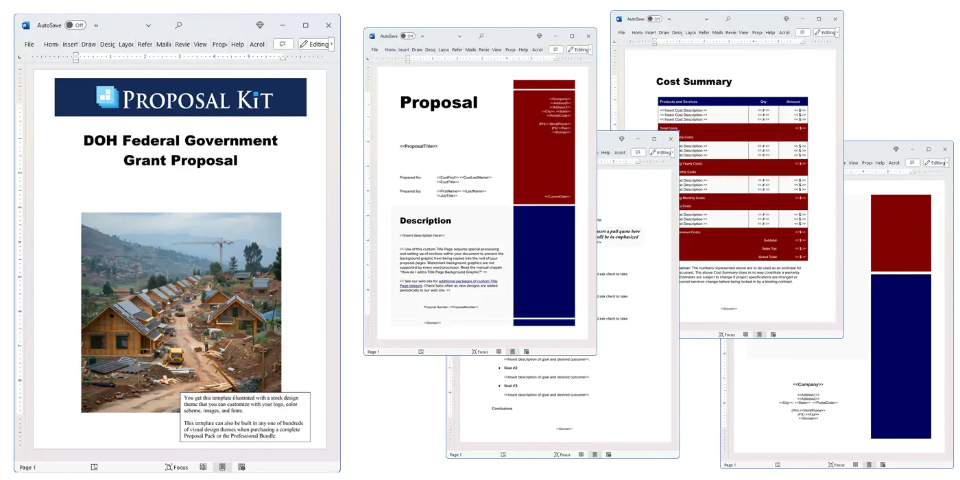 Proposal Pack for Government Grants Screenshot of Pages