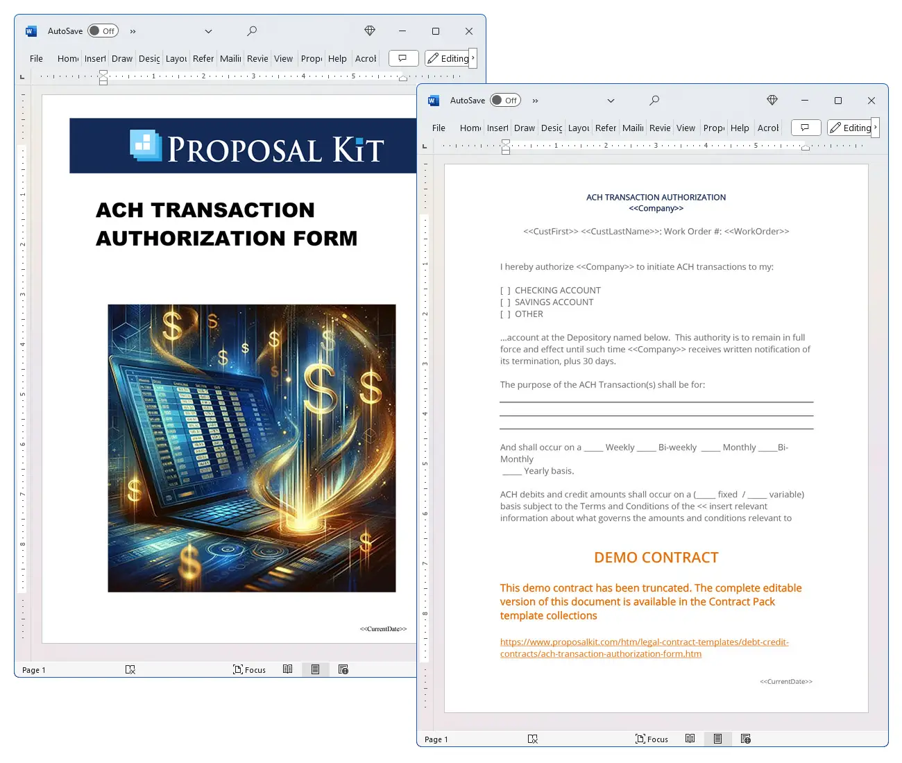 ACH Transaction Authorization Form Concepts