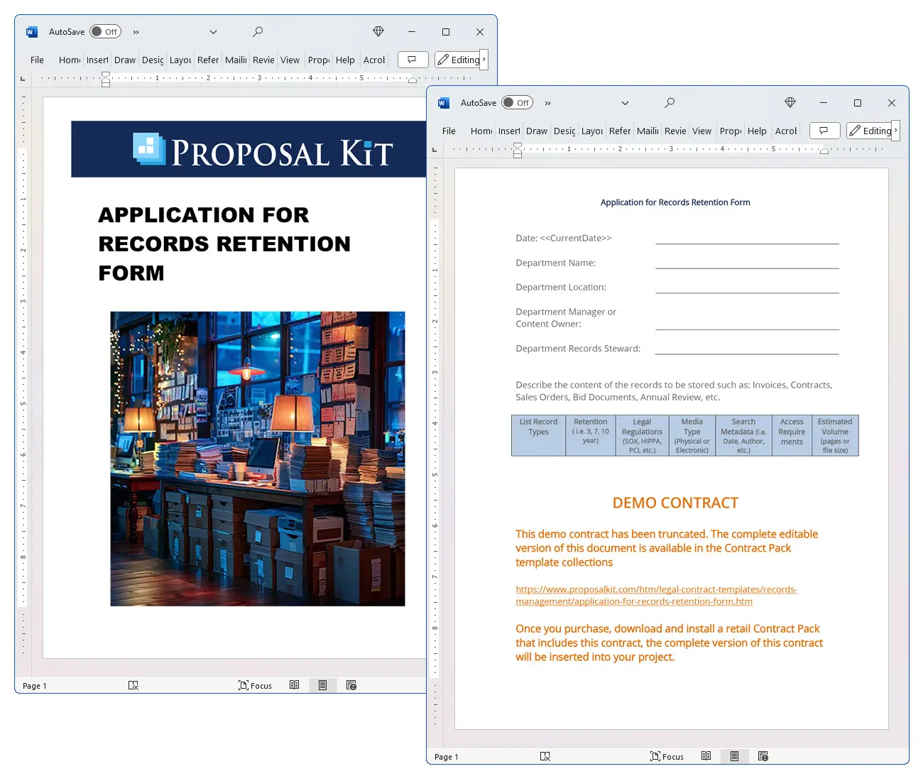 Application for Records Retention Form Concepts