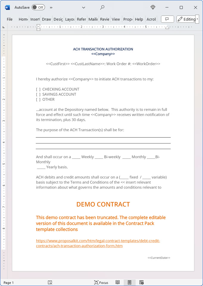 ACH Transaction Authorization Form