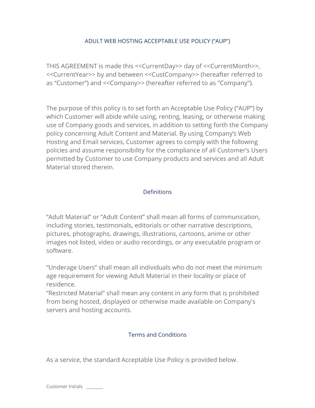 Adult Web Hosting Acceptable Use Policy