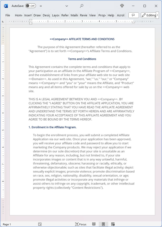 Affiliate Terms Policy Template