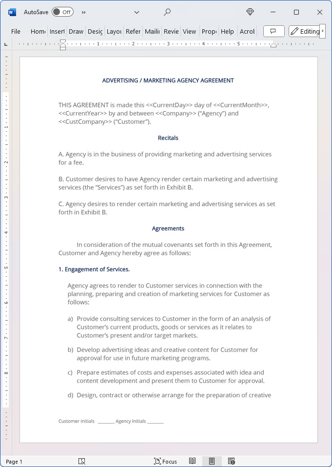 Advertising and Marketing Agency Contract