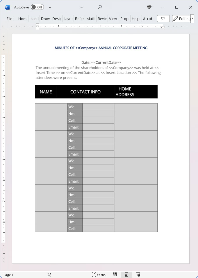 Annual Corporate Meeting Minutes