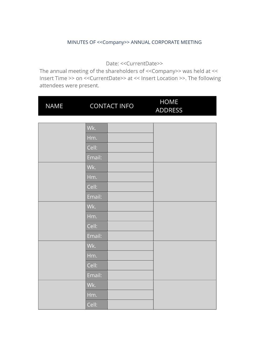Annual Corporate Meeting Minutes Annual Corporate Meeting Minutes