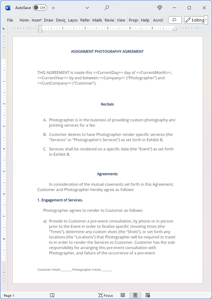 Assignment or Event Photography Contract