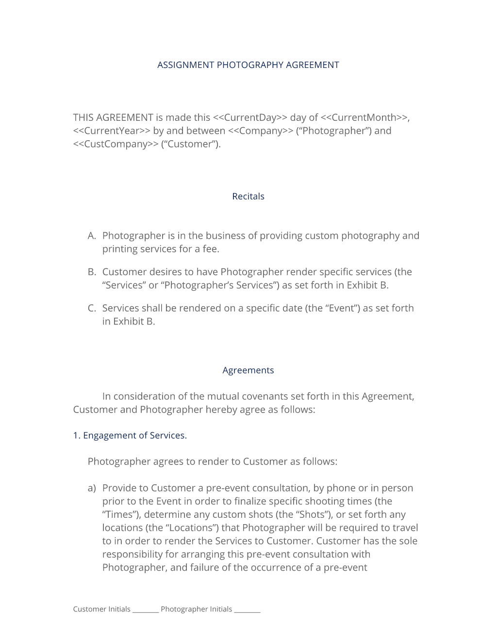 Assignment or Event Photography Contract