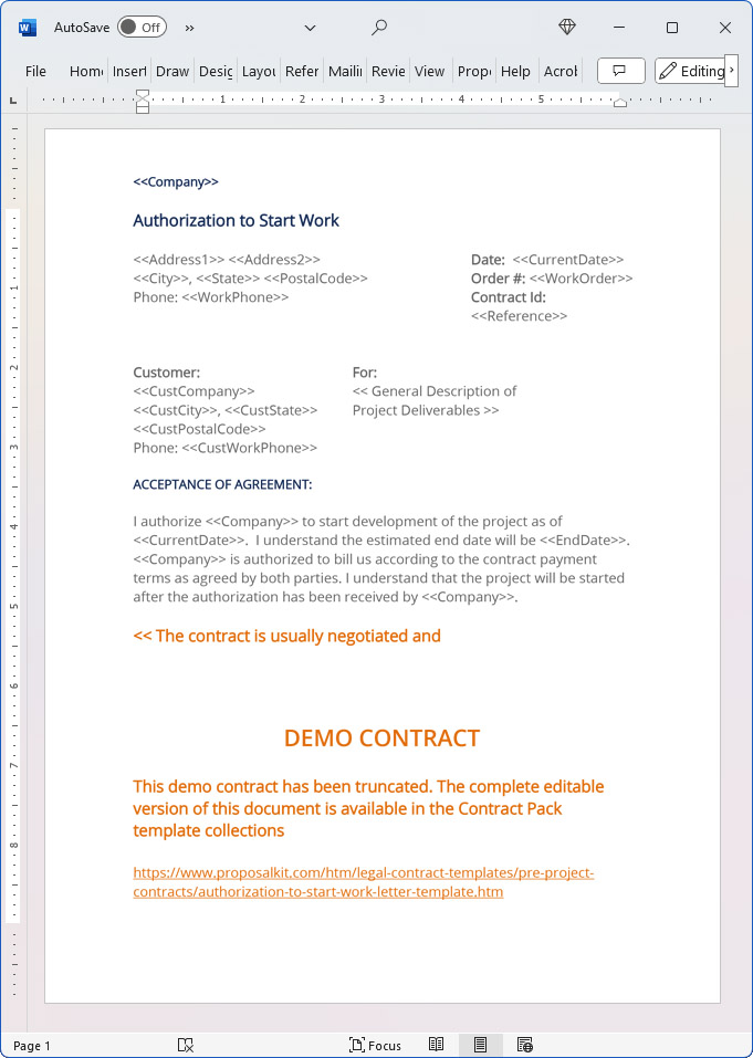 Authorization to Start Work Authorization to Start Work