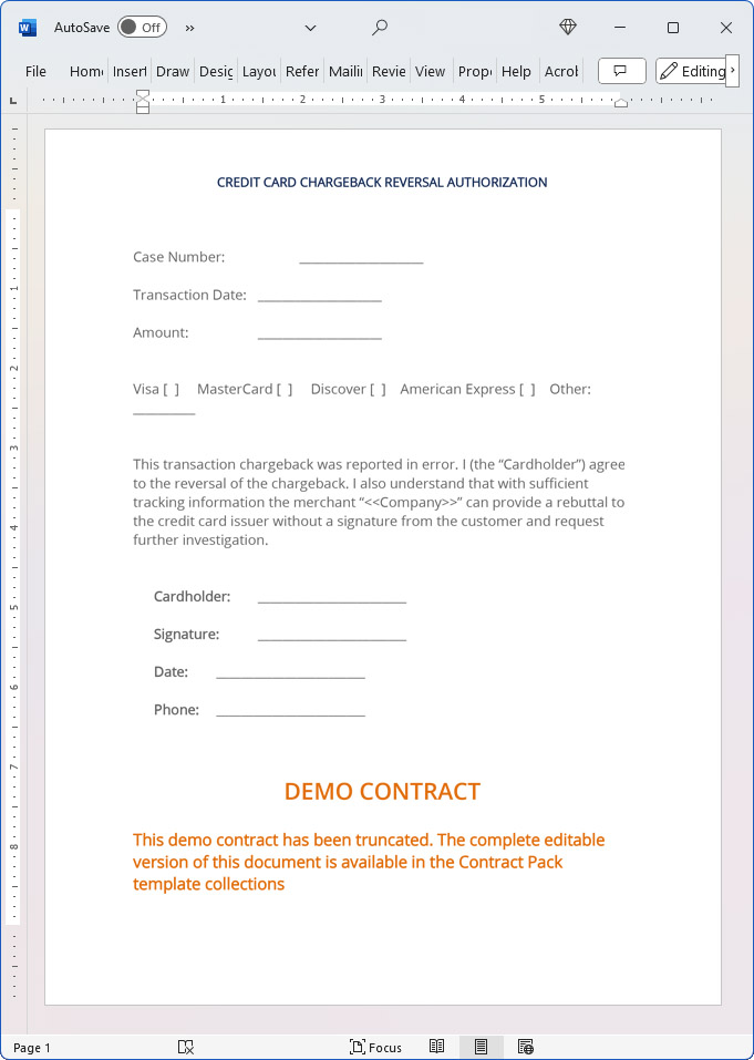 Chargeback Reversal Agreement (Standard)