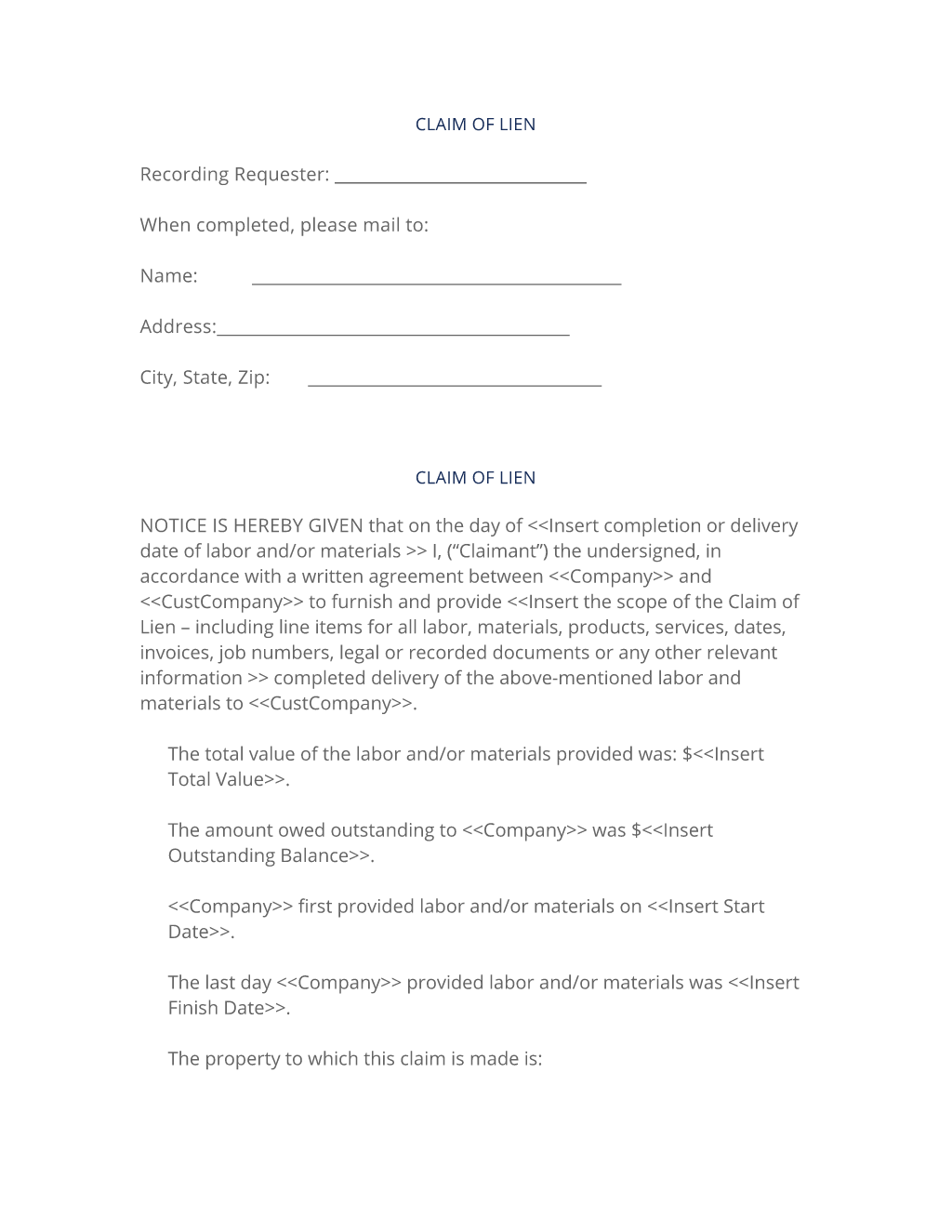 Claim of Lien