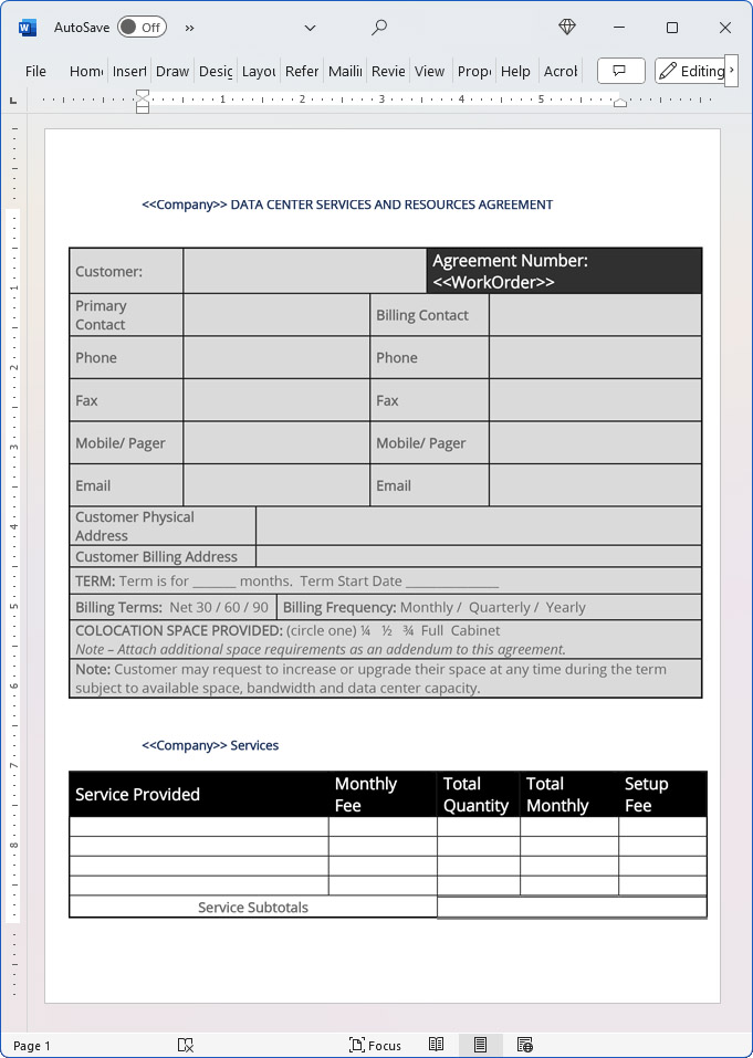 Colocation Hosting Short Form Contract