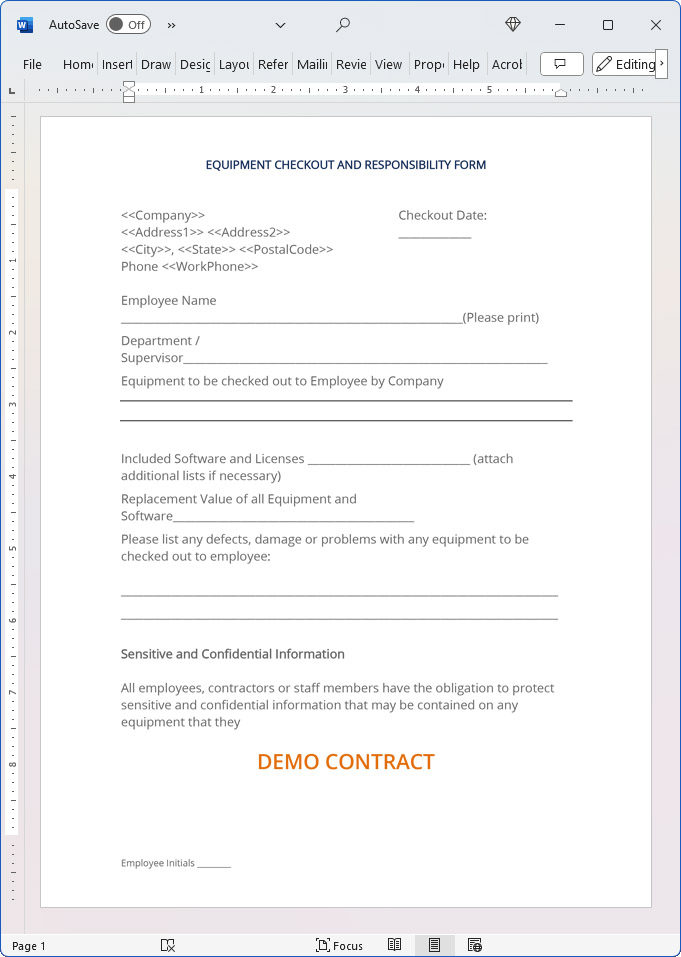 Company Equipment Checkout Form