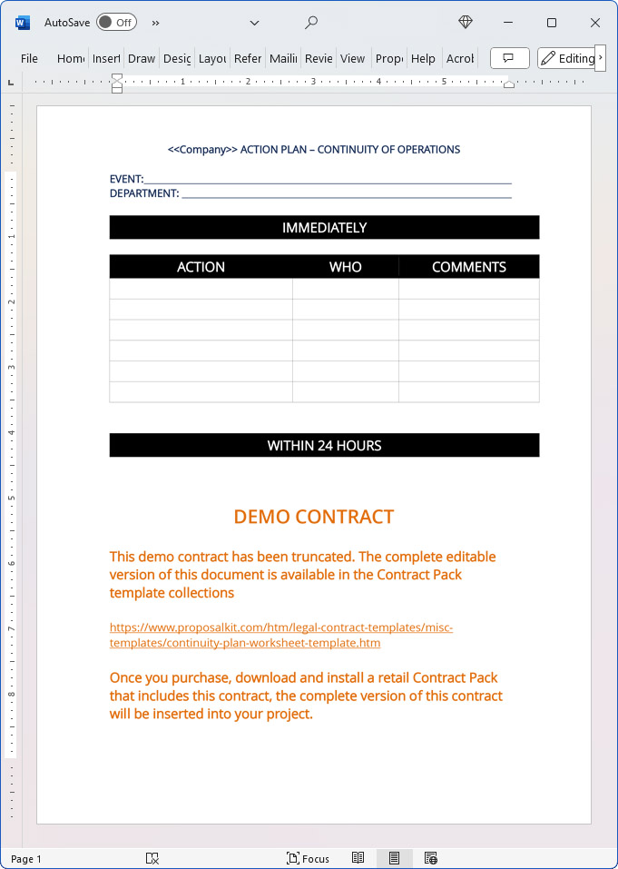 Continuity Plan Worksheet