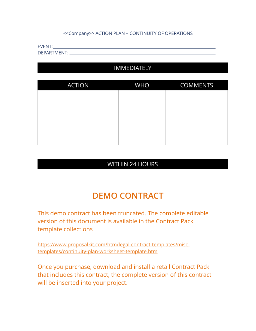Continuity Plan Worksheet
