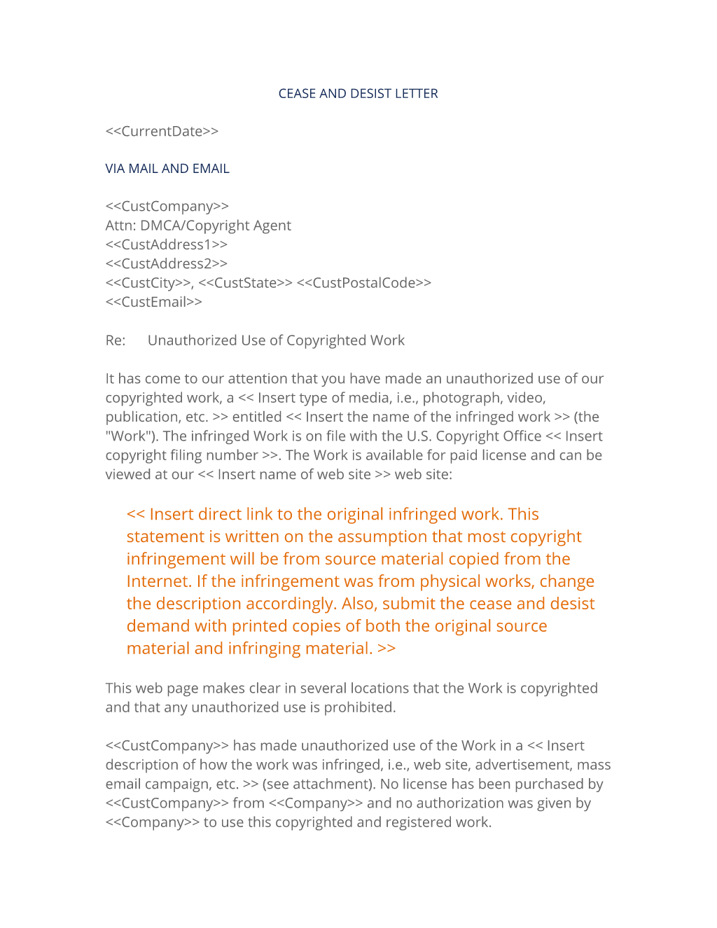 Copyright Cease and Desist Notification Form (Verbose)