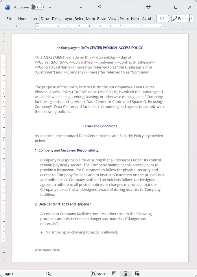 Data Center Physical Access Policy and Agreement