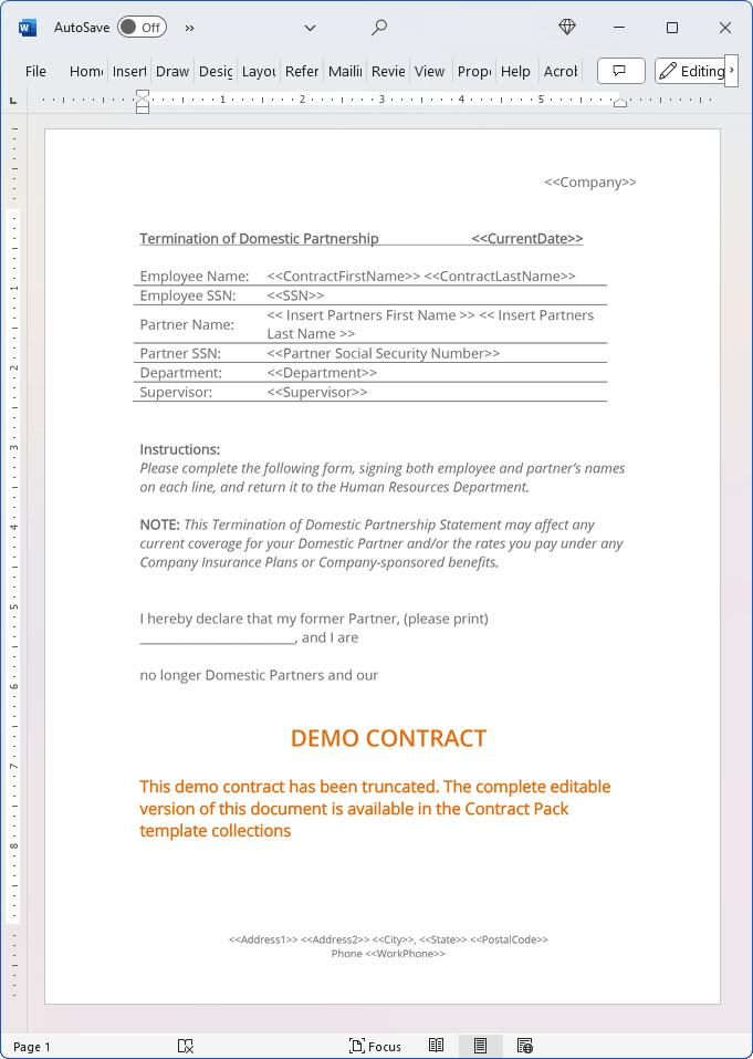 Domestic Partnership Termination Form