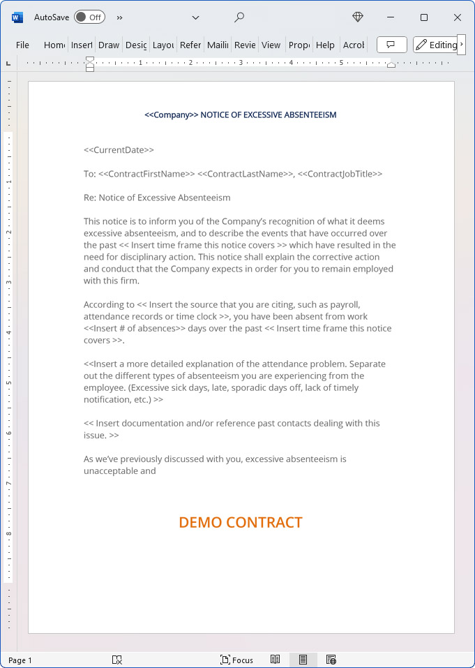 Employee Letter of Excessive Absenteeism Employee Letter of Excessive Absenteeism