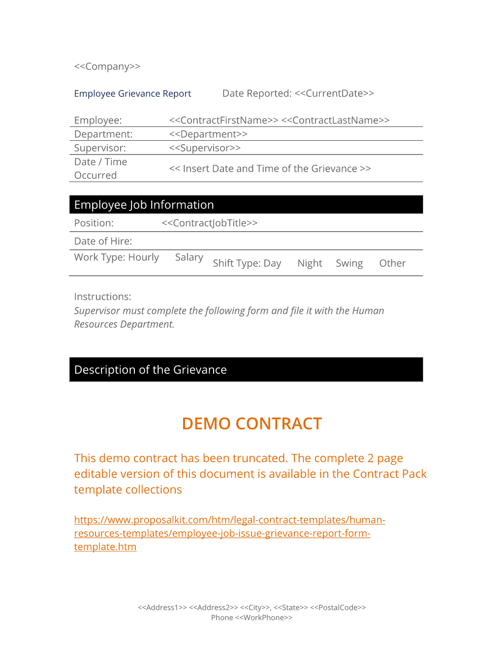 Employee Grievance Report Form