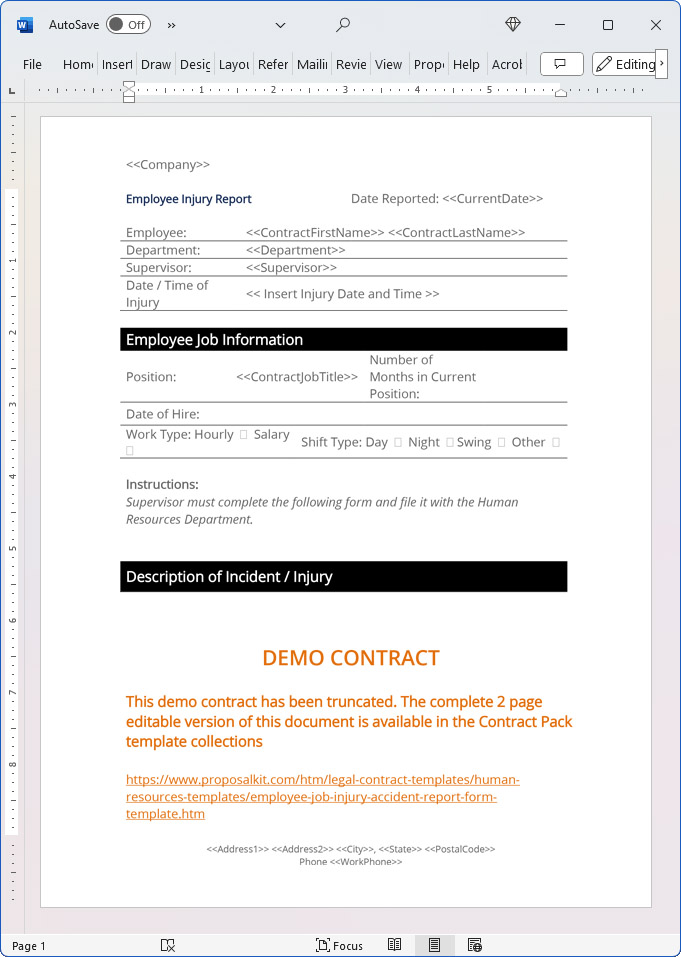 Employee Injury Report Form