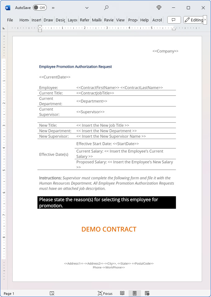 Employee Promotion Authorization Form