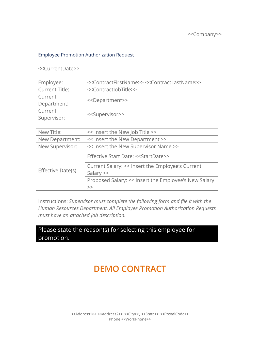 Employee Promotion Authorization Form - 22 Easy Steps Intended For Salary Proposal Template