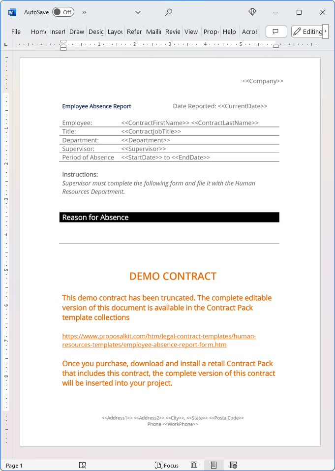 Employee Absence Report Form