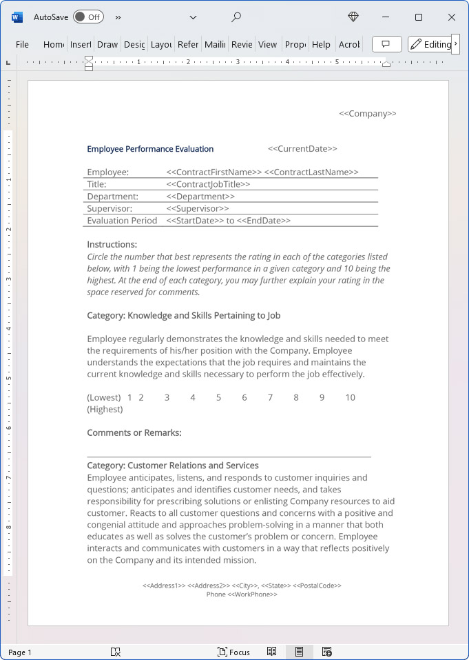 Employee Performance Evaluation Form