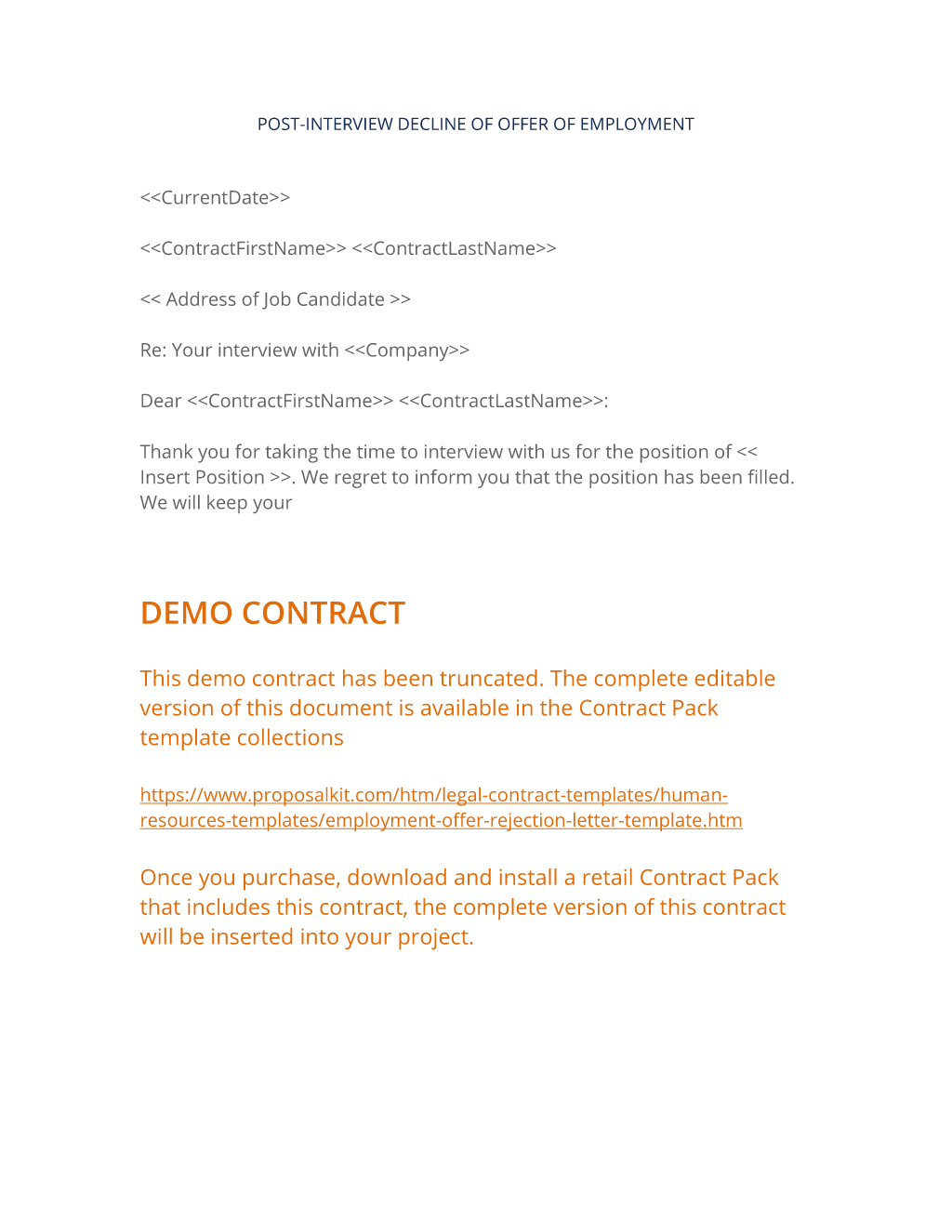 Job Offer Rejection Letter Sample from www.proposalkit.com