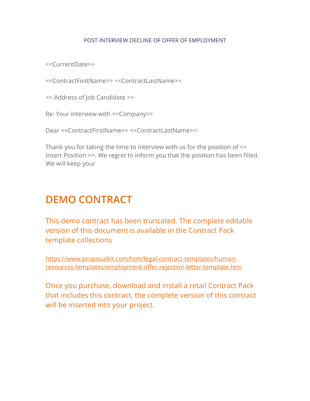 Sample Job Offer Rejection Letter from www.proposalkit.com