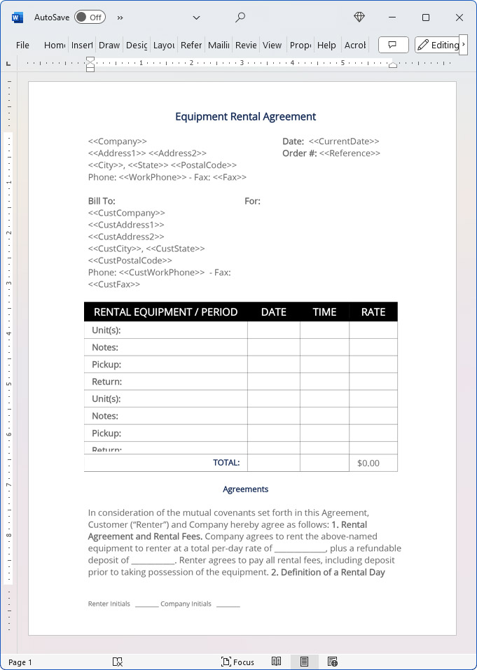 Equipment Rental Agreement