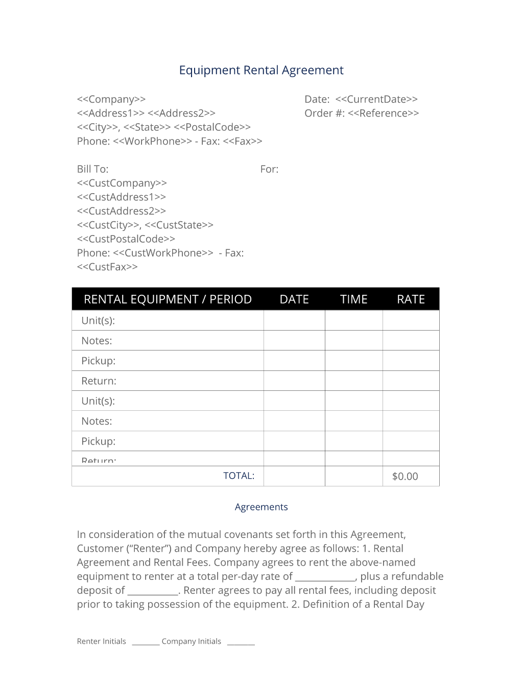 Equipment Rental Agreement - 22 Easy Steps Throughout tool rental agreement template